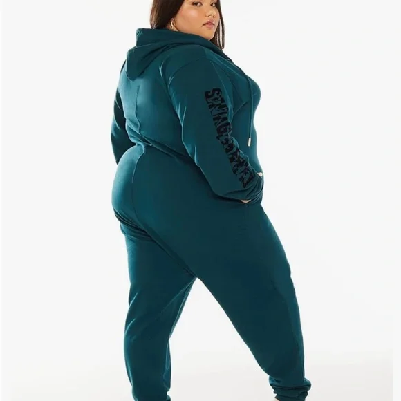 Savage X Fenty Hooded Jumpsuit Hunter Green Teal One Piece Cotton Size 3X - Picture 3 of 14